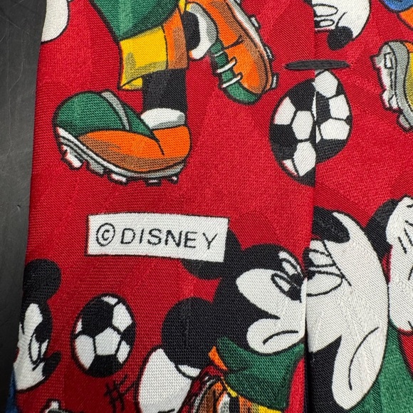 Mickey Unlimited Disney Mickey Mouse Playing Soccer Mens Necktie Red 52”L 4”W - Picture 7 of 9